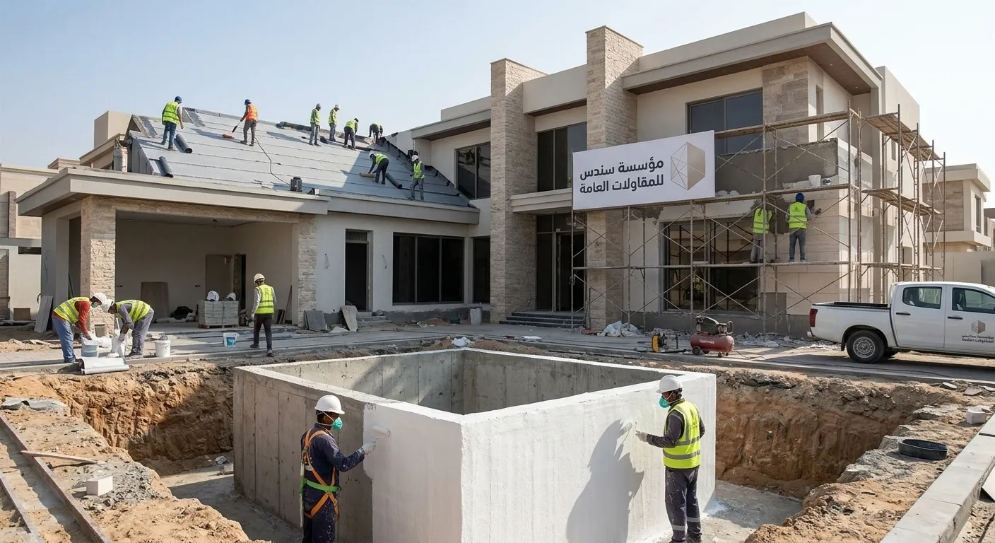 فريق مؤسسة سندس للمقاولات العامة أثناء العمل في جدة