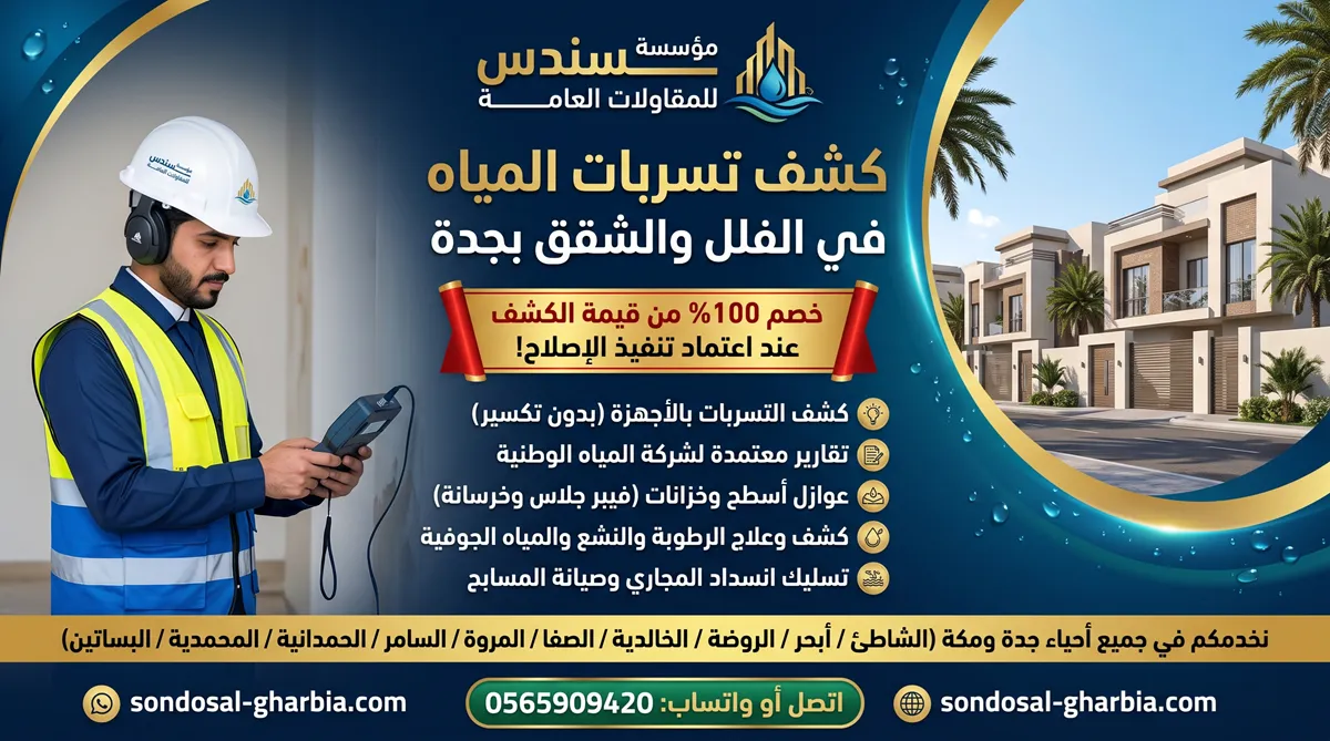 كشف تسربات المياه في الفلل والشقق بجدة بأجهزة التحسس الصوتي بدون تكسير - مؤسسة سندس